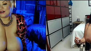 Two horny lesbians with big boobs masturbating under shower