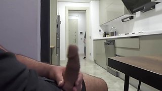 Risky Jerking Off While Watching Big Ass Hijab Stepmom In The Kitchen