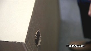 Bride to be sucking dick through shipping box hole