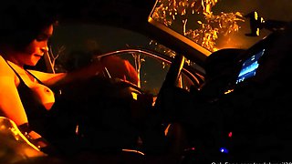 Slutty amateur flashing her big boobs in the backseat