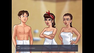 Guy watches sexy mom taking a bath before heading to college in summertime saga