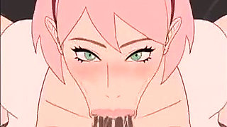 Horny Sakura blows on a Big Black Cock and gets cum in her mouth