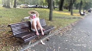 My wife, Anastasia Ocean, is publicly flashing her bare pussy in the park. Hot!