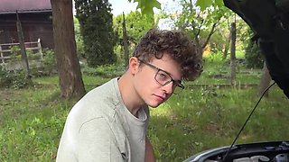 Curly haired loser sees his GF cuckolding him hard