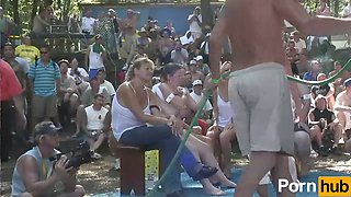 Real adventures sequence with big and small tits, mom dancing in a wet t-shirt at a nudist gathering
