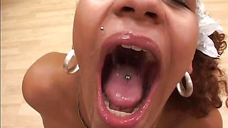 Ebony German bitch drinks cum after hot orgy fuck