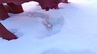 Swingers. Two Married Couples Play in the Snow Naked. the Women Pee in the Snow and the Men Lick It off.