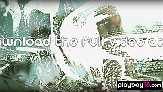 Naked cougar and teenagers waxing a Ferrari