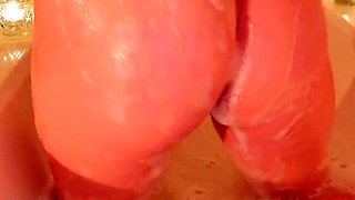 Blonde with big boobs fucked from behind before tit wanking