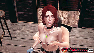 Hot Redhead Cowgirl Korryn Thighjob Fetish for Wet Pussy Intense Jumping on Big Dick with Her Shaking Big Tits