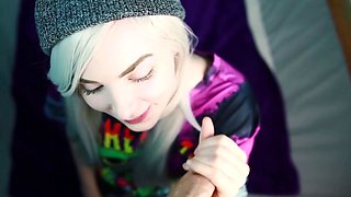 Blonde teen girlfriend gives a pov blowjob in a hotel